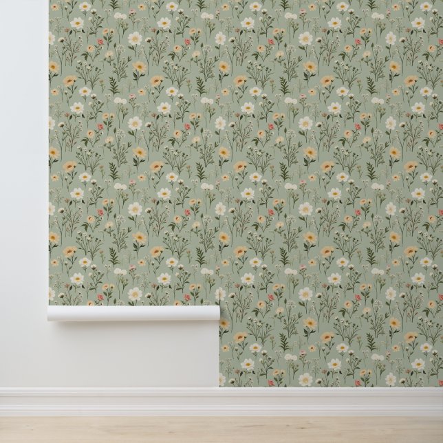 Mooie weide bloemen op groen behang (Applicatie)