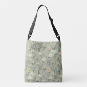 Mooie weide bloemen op groen crossbody tas (Achterkant)