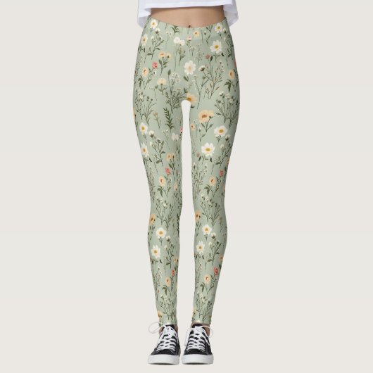 Mooie weide bloemen op groen leggings (Voorkant)