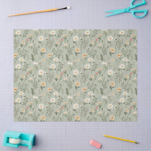 Mooie weide bloemen op groen tissuepapier (Craft)