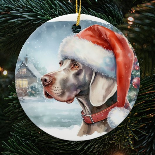 Mooie Weimaraner Hond Winter Kerstmis Keramisch Ornament