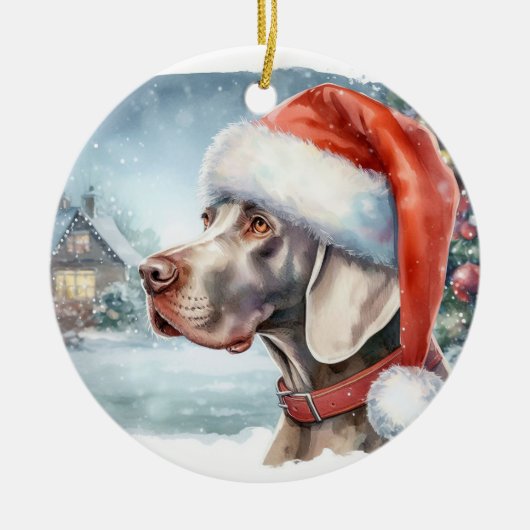 Mooie Weimaraner Hond Winter Kerstmis Keramisch Ornament (Voorkant)