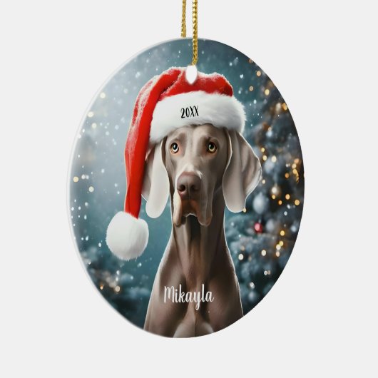 Mooie Weimaraner met Kerstmis in Santa Hat Keramisch Ornament (Rechts)