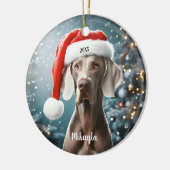 Mooie Weimaraner met Kerstmis in Santa Hat Keramisch Ornament (Links)
