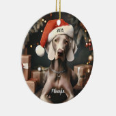 Mooie Weimaraner met Kerstmis in Santa Hat Keramisch Ornament (Rechts)