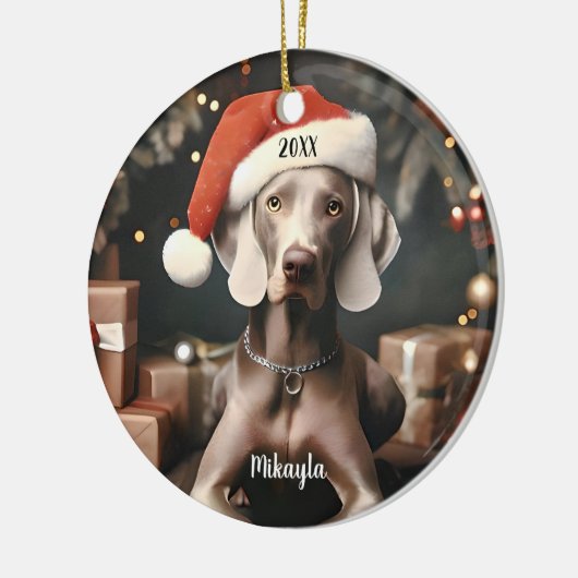 Mooie Weimaraner met Kerstmis in Santa Hat Keramisch Ornament (Links)