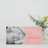 Mooie Welkom Baby Geboorteaankondiging - Roze Aankondiging (Staand voorkant)