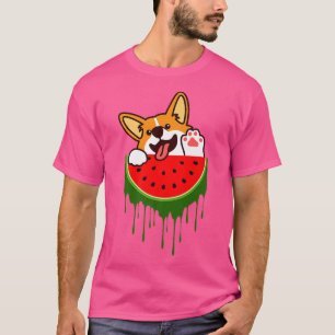 Mooie Welshe Corgi Hond Watermeloen Meloen Tropisc T-shirt