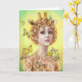 Mooie wenskaart fantasie-meisje giraffe kaart (Gele Bloem)