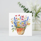 Mooie Whimsical Bloemen in Pot Denk Aan Jou  Kaart (Staand voorkant)