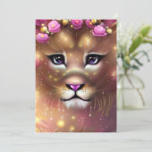 Mooie Whimsical Fantasy Girl Lion Feestdagenkaart (Staand voorkant)