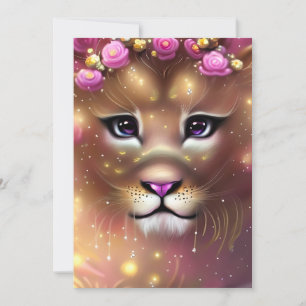 Mooie Whimsical Fantasy Girl Lion Feestdagenkaart