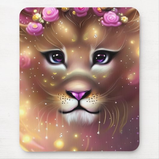 Mooie Whimsical Fantasy Girl Lion Muismat (Voorkant)