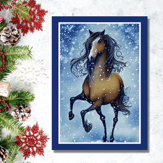 Mooie Whimsical-paarden in de sneeuwkerst Feestdagen Kaart