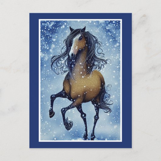 Mooie Whimsical-paarden in de sneeuwkerst Feestdagenkaart (Voorkant)