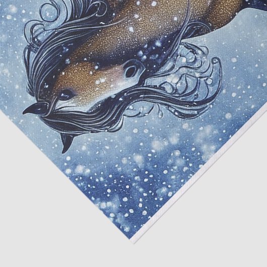 Mooie Whimsical-paarden in de sneeuwwinter Tissuepapier (Detail)