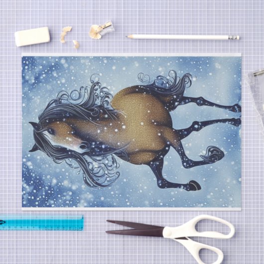 Mooie Whimsical-paarden in de sneeuwwinter Tissuepapier (Craft)