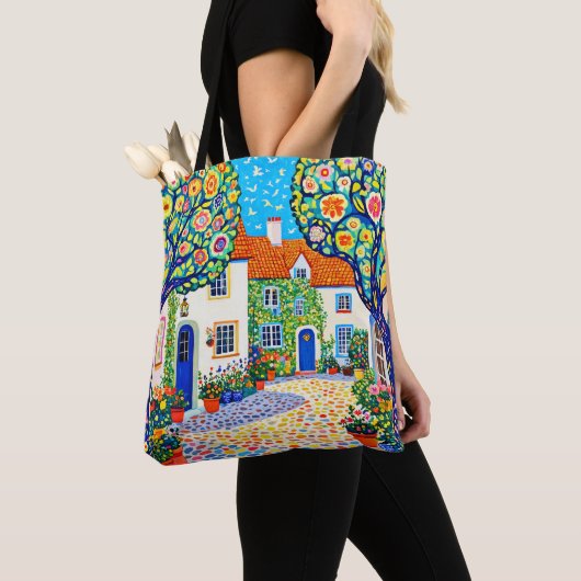 Mooie Whimsische Dorps Tote Tas (Dichtbij)