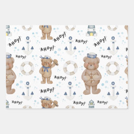 Mooie Whimsische Zeemanbeer Nautilische Cadeaupapi Inpakpapier Vel
