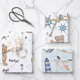 Mooie Whimsische Zeemanbeer Nautilische Cadeaupapi Inpakpapier Vel