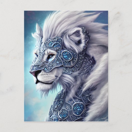 Mooie White Armored Warrior Lion Briefkaart (Voorkant)