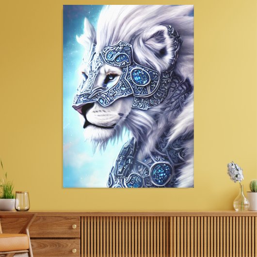 Mooie White Armored Warrior Lion Canvas Afdruk (Insitu (Woonkamer))
