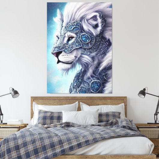 Mooie White Armored Warrior Lion Canvas Afdruk (Insitu (Slaapkamer))