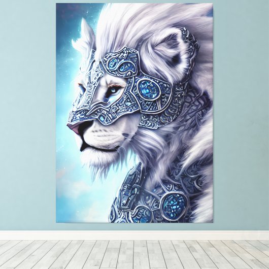 Mooie White Armored Warrior Lion Canvas Afdruk (Insitu (Houten vloer))