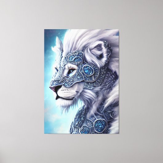 Mooie White Armored Warrior Lion Canvas Afdruk (Voorkant)