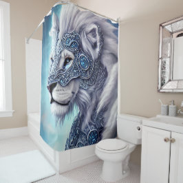 Mooie White Armored Warrior Lion Douchegordijn