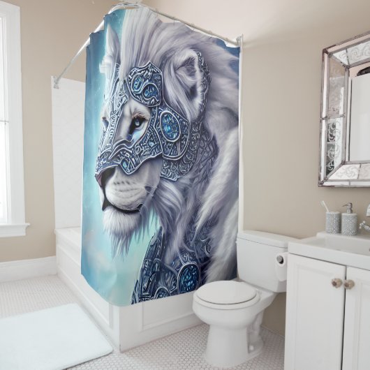 Mooie White Armored Warrior Lion Douchegordijn (In situ)