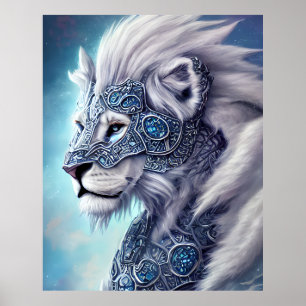 Mooie White Armored Warrior Lion Poster