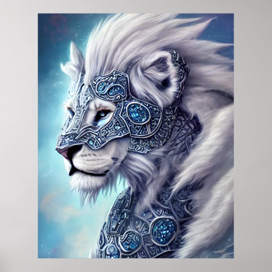 Mooie White Armored Warrior Lion Poster (Voorkant)