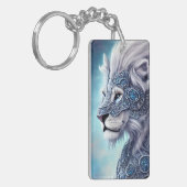 Mooie White Armored Warrior Lion Sleutelhanger (Voorkant Links)