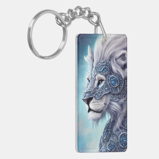 Mooie White Armored Warrior Lion Sleutelhanger (Voorkant Links)