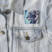 Mooie White Armored Warrior Lion Vierkante Button 5,1 Cm (In situ)