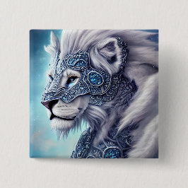 Mooie White Armored Warrior Lion Vierkante Button 5,1 Cm