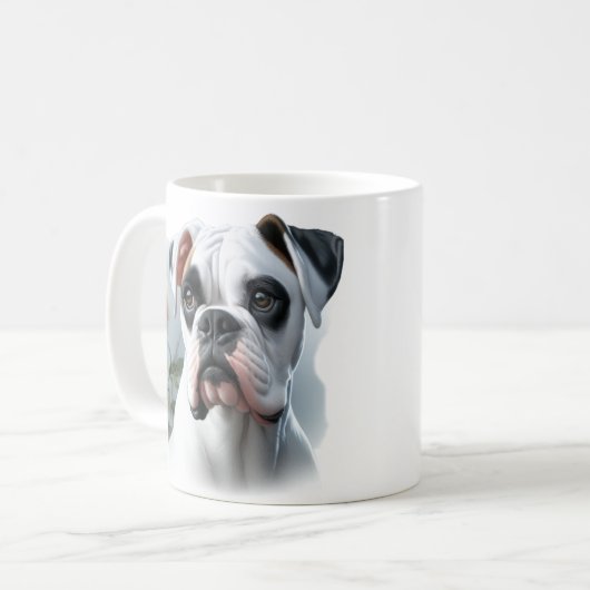 Mooie White Boxer Dog te zien in de Natuur Koffiemok (Voorkant links)