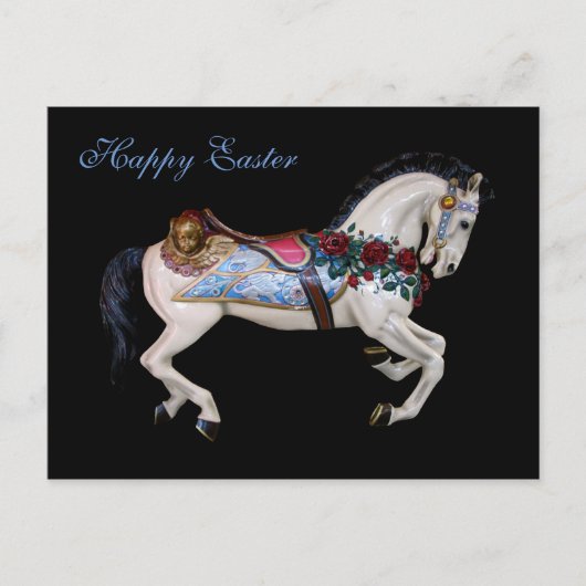 Mooie White Carrousel Horse Happy Easter Feestdagenkaart (Voorkant)