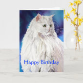 Mooie White Cat Lover Happy Birthday Greeting Kaart (Gele Bloem)