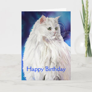 Mooie White Cat Lover Happy Birthday Greeting Kaart