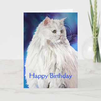 Mooie White Cat Lover Happy Birthday Greeting Kaart