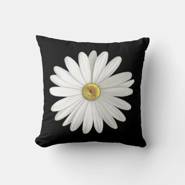 Mooie White Daisy Flower op zwart Sierkussen (Voorkant)