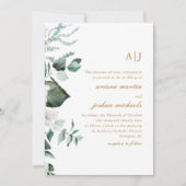 Mooie White Floral en Greenery Monogram Invit Kaart (Voorkant)
