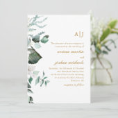 Mooie White Floral en Greenery Monogram Invit Kaart (Staand voorkant)