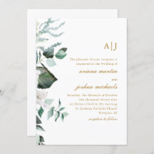 Mooie White Floral en Greenery Monogram Invit