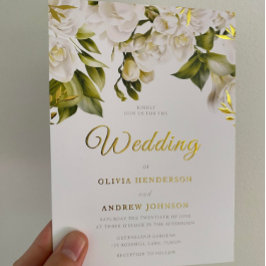 Mooie White Floral Wedding Golden Folie Uitnodiging