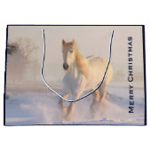 Mooie White Horse Galloping in Sneeuwkerstmis Groot Cadeauzakje (Voorkant)