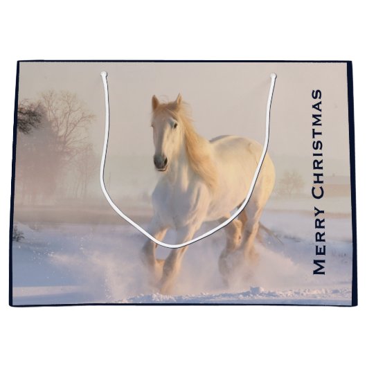 Mooie White Horse Galloping in Sneeuwkerstmis Groot Cadeauzakje (Voorkant)