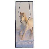 Mooie White Horse Galloping in Sneeuwkerstmis Wijn Cadeautas (Achterkant)